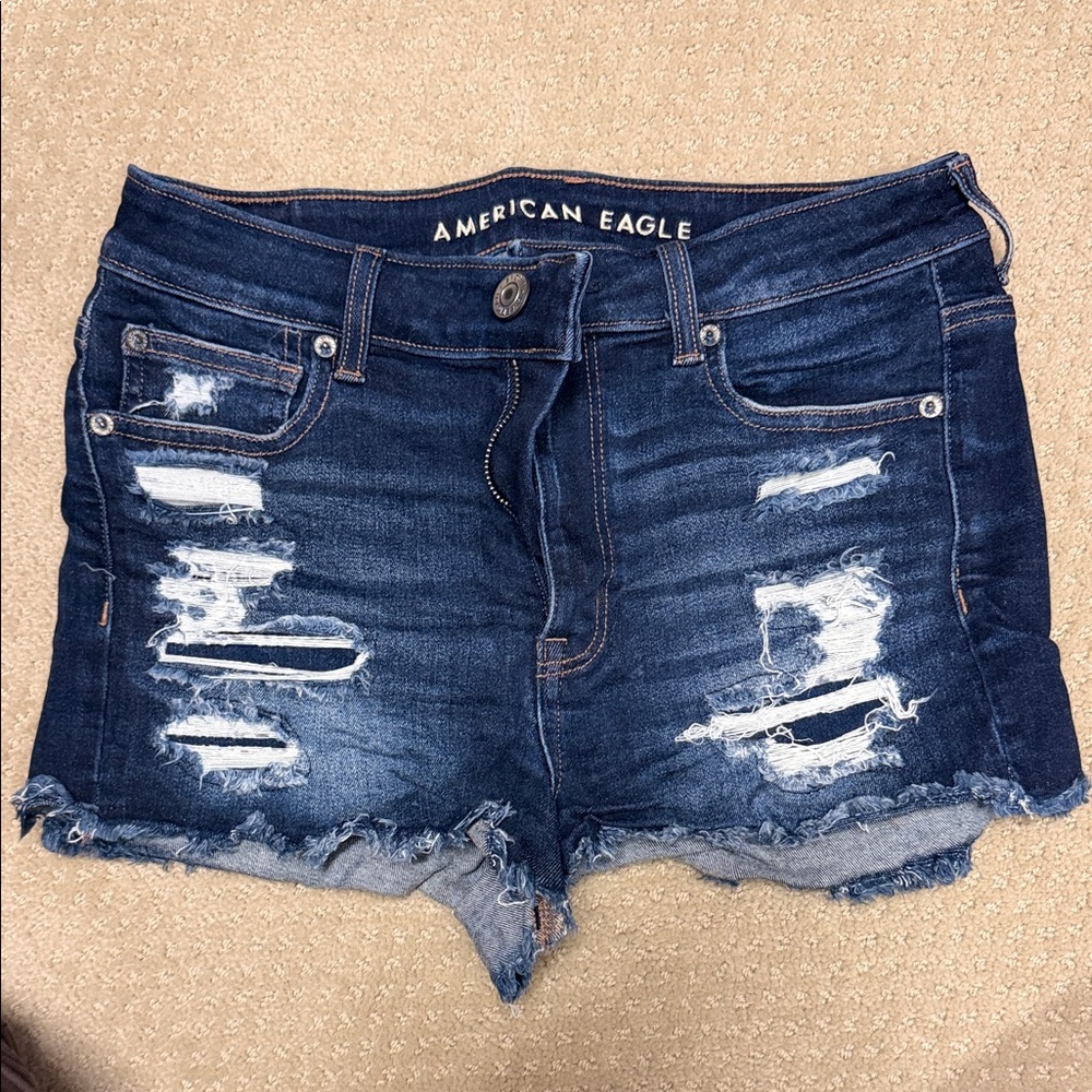 American Eagle Outfitters Women's Ripped Jean Shorts - Dark Blue